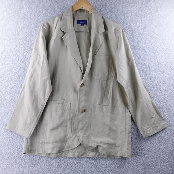 Eton Mens Beige Linen Silk Blend Blazer Jacket Size L Lightweight‎ Office Wear